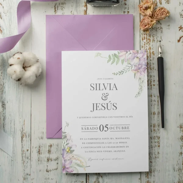 Malva: Invitación de boda en tonos pastel