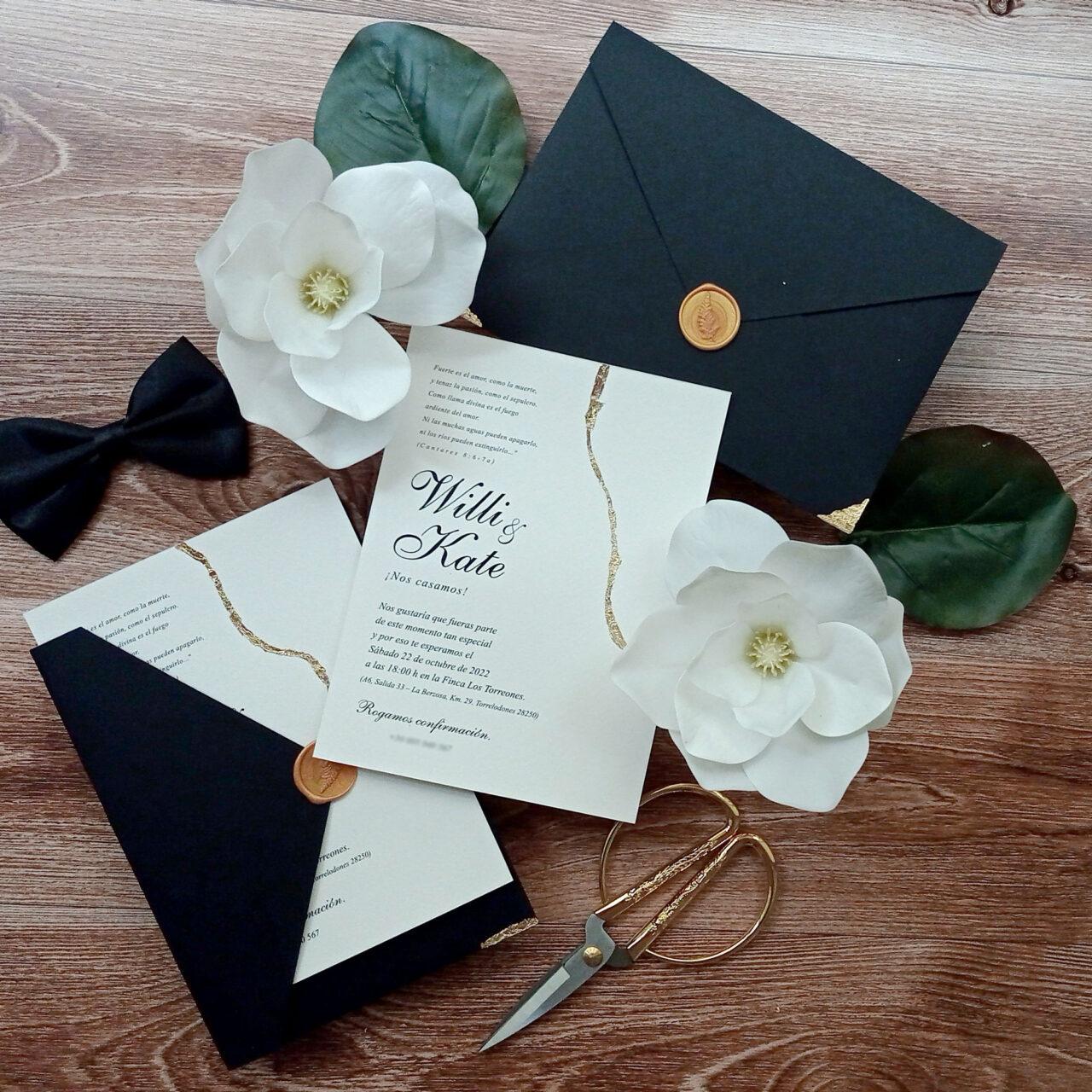 Invitación de boda Orazia con detalles dorados