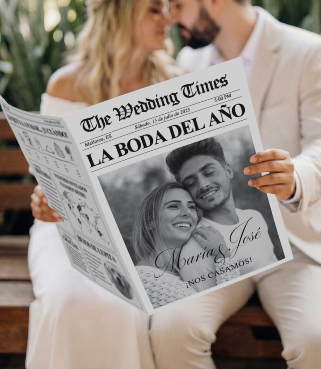 Invitación de boda en formato periódico